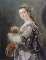 Porträt einer Dame mit Maske und Kirschen